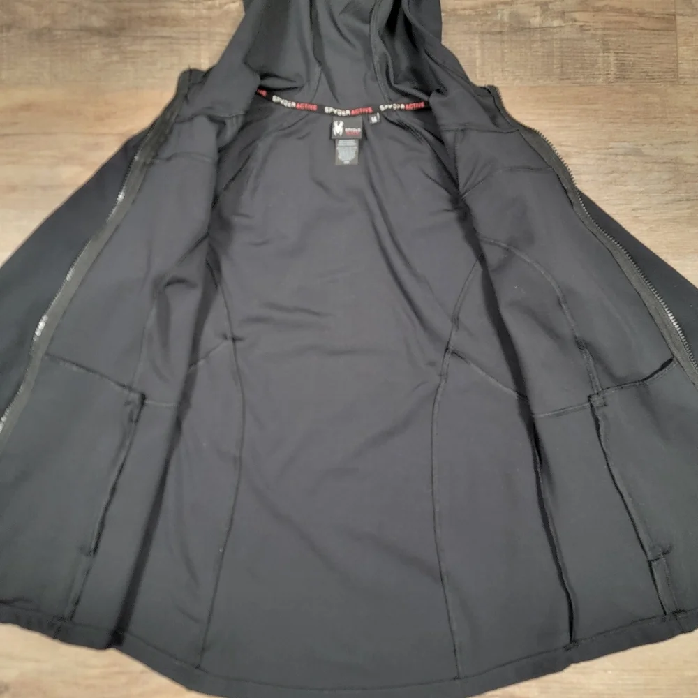 Spyder Active Jacket Womens Medium Black Full Zip Hooded Logo Athleisure Gym - Picture 10 of 12
